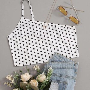 NEW Adorable One Shoulder Polka Dot Crop Top  SZ L